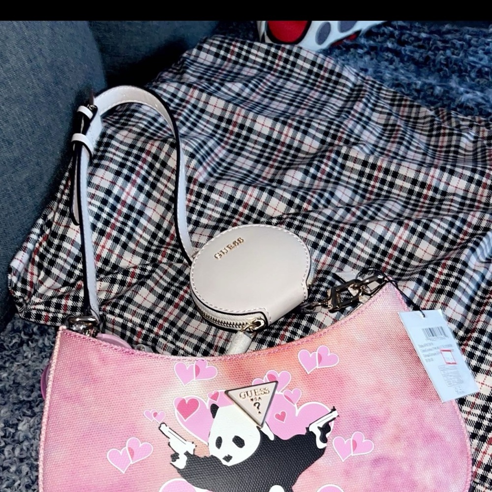 Guess Pink and White Shoulder Bag